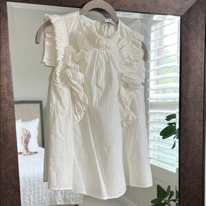 Sea NY White Ruffled Sleeveless Blouse